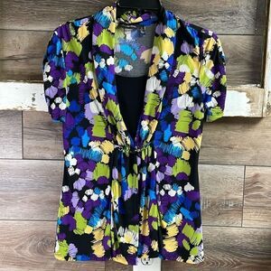 Notations Ladies Dress Top, Size Small, Black Multicolor, Size Small